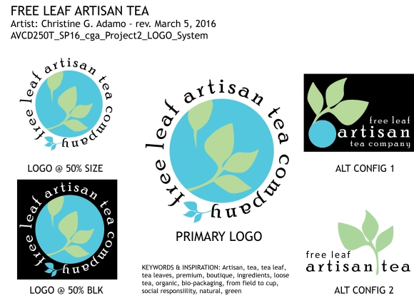 Logo system mockup (for the fictitious Free Leaf Artisan Tea Co.) by Christine G. Adamo of WriteReviseEdit.com