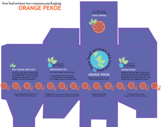 Consumer Packaging Mockup (Orange Pekoe) by Christine G. Adamo of WriteReviseEdit.com